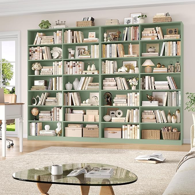 83.6" Tall Bookshelf and Bookcase, 7-Tier Extra Large Bookshelf with Double Storage, 14 Open Display Shelves for Home Office, Study and Living Room, Green