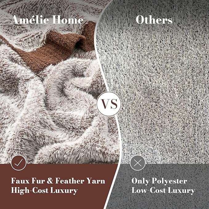 Amélie Home Knit Throw Blanket for Couch, Super Soft Cozy Fuzzy Plush Throws for Sofa Bed Living Room, 60" x 80", Heather Brown