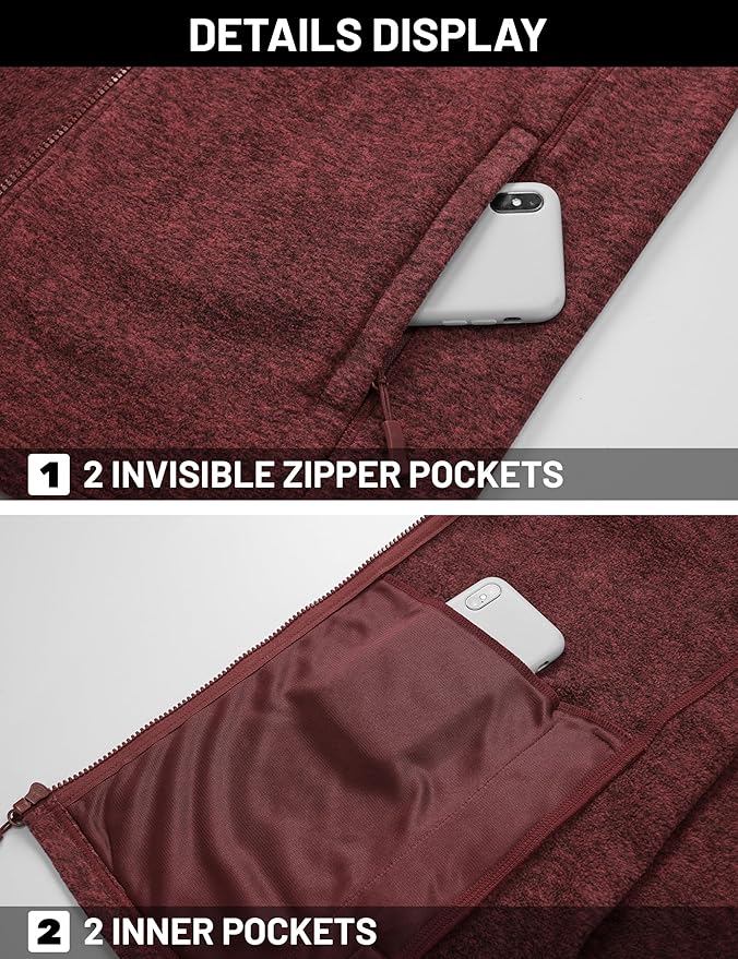 TACVASEN Men's Fleece Jackets Full Zip Lightweight Jacket Casual Soft Warm Coats with Pockets