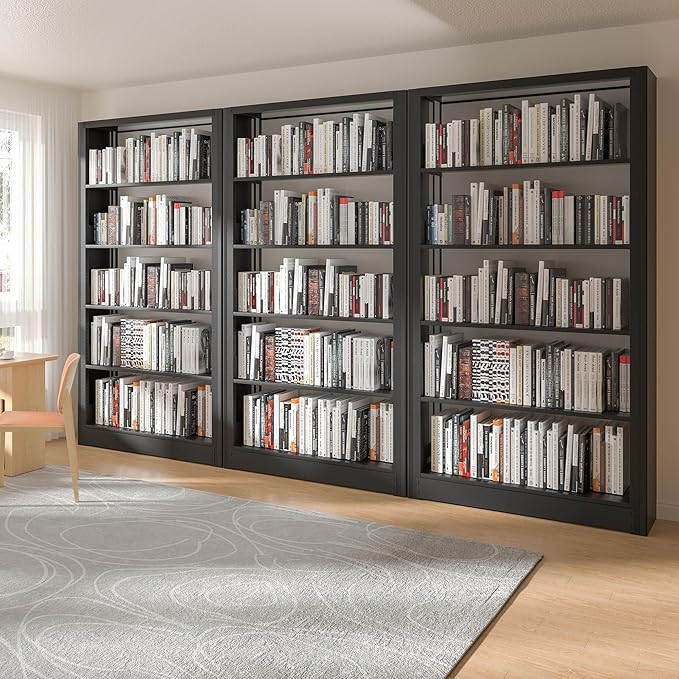 69" Tall Heavy-Duty Bookshelf, 5-Tier Metal Bookshelf with Adjustable Shelves, Open Shelf Bookcase, Tall Bookshelfs for Home Office, Library, Bedroom, Including Book Stopper