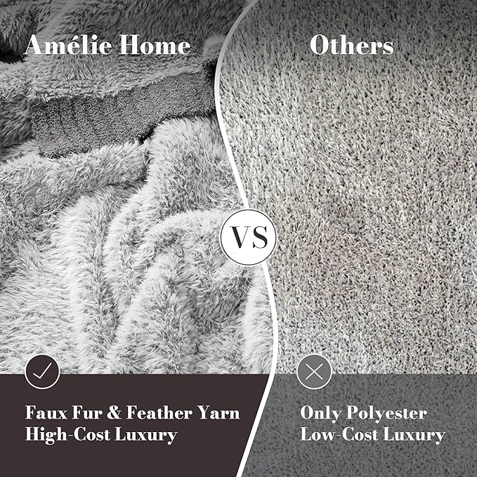 Amélie Home Knit Throw Blanket for Couch, Super Soft Cozy Fuzzy Plush Throws for Sofa, 50" x 60", Heather Gray