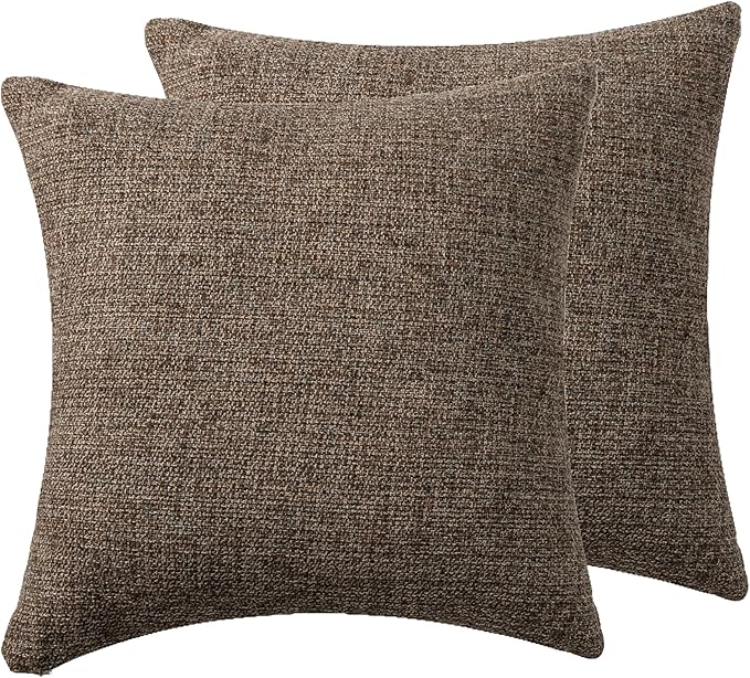 Throw Couch Pillow with Insert 18x18 Inches Set of 2 Square, Cute Modern Home Fall Decor for Living Room Sofa Bed Cushion Accent Case, Anthropologie Style Home Decor (Coffee Brown #P2-18)