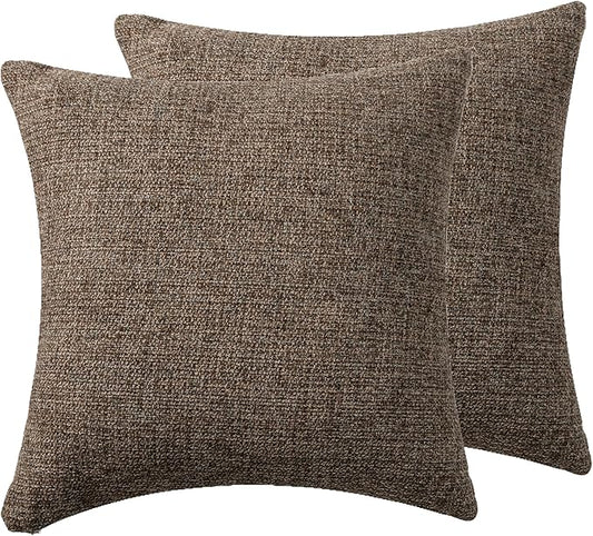 Throw Couch Pillow with Insert 18x18 Inches Set of 2 Square, Cute Modern Home Fall Decor for Living Room Sofa Bed Cushion Accent Case, Anthropologie Style Home Decor (Coffee Brown #P2-18)