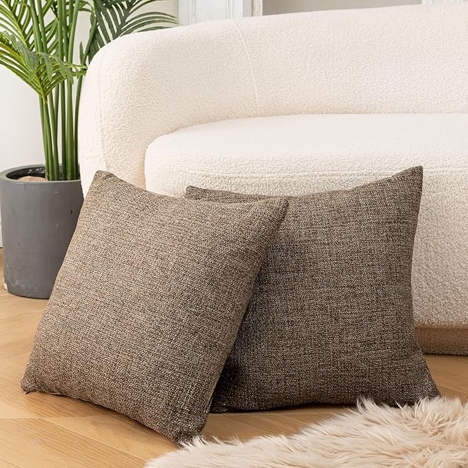Throw Couch Pillow with Insert 18x18 Inches Set of 2 Square, Cute Modern Home Fall Decor for Living Room Sofa Bed Cushion Accent Case, Anthropologie Style Home Decor (Coffee Brown #P2-18)
