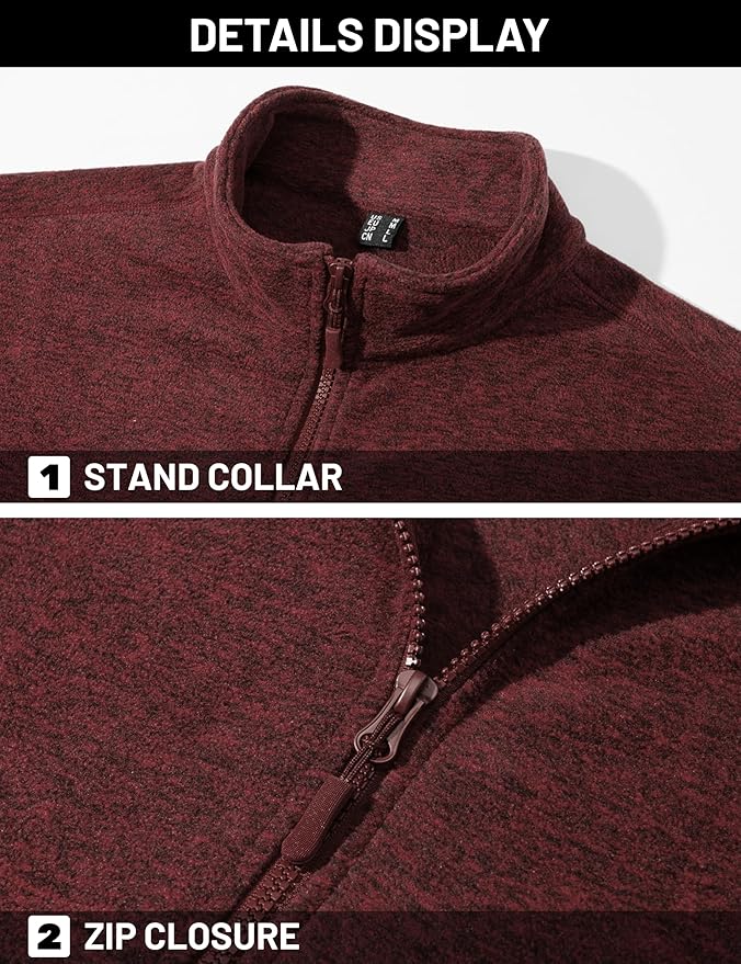 TACVASEN Men's Fleece Jackets Full Zip Lightweight Jacket Casual Soft Warm Coats with Pockets