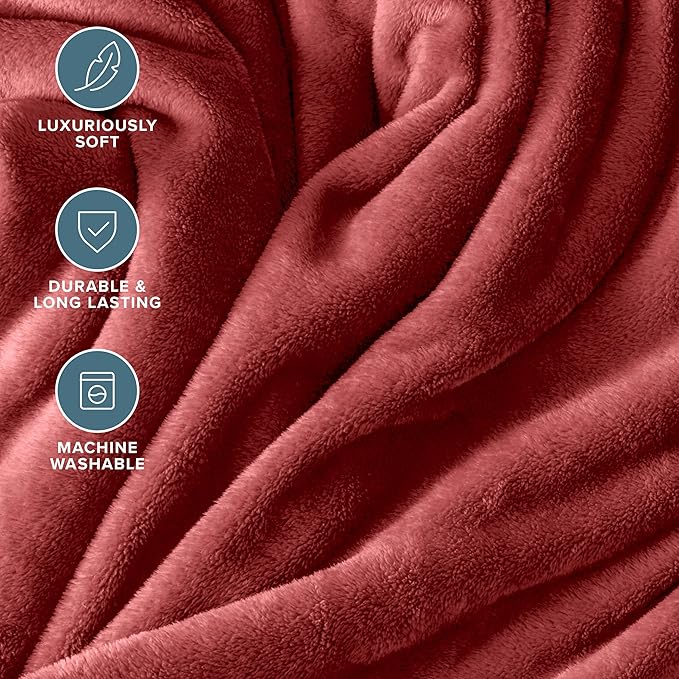 Bare Home Fleece Blanket - Twin/Twin Extra Long - Ultra-Soft Lightweight for Bed, Sofa, and Couch - Luxury Microplush - Cozy Warm Blanket (Twin/Twin XL, Rosewood)