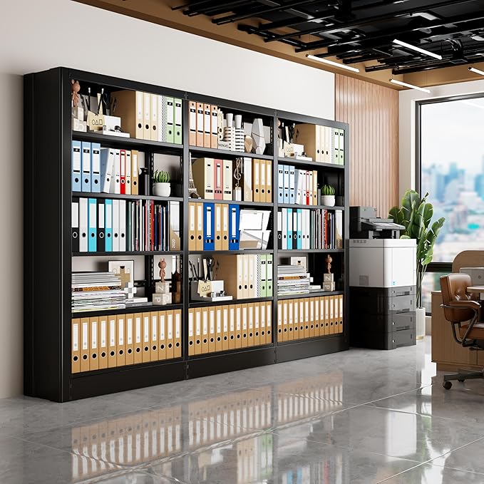 Bookshelf, 5-Tier Metal Sturdy Bookcase,71" H Tall Black Bookcase with Adjustable Shelves, Heavy Duty Storage Bookshelfs and Bookcases for Living Room, Library, Home Office(Black, 108.6" W)