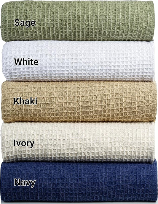 Tex Trend Waffle Blanket – 100% Cotton Blankets Queen Size – Breathable and Soft for Summer Spring – Suitable for Bed Layering, Sofa & Couch - Sage Green (90”x90”)