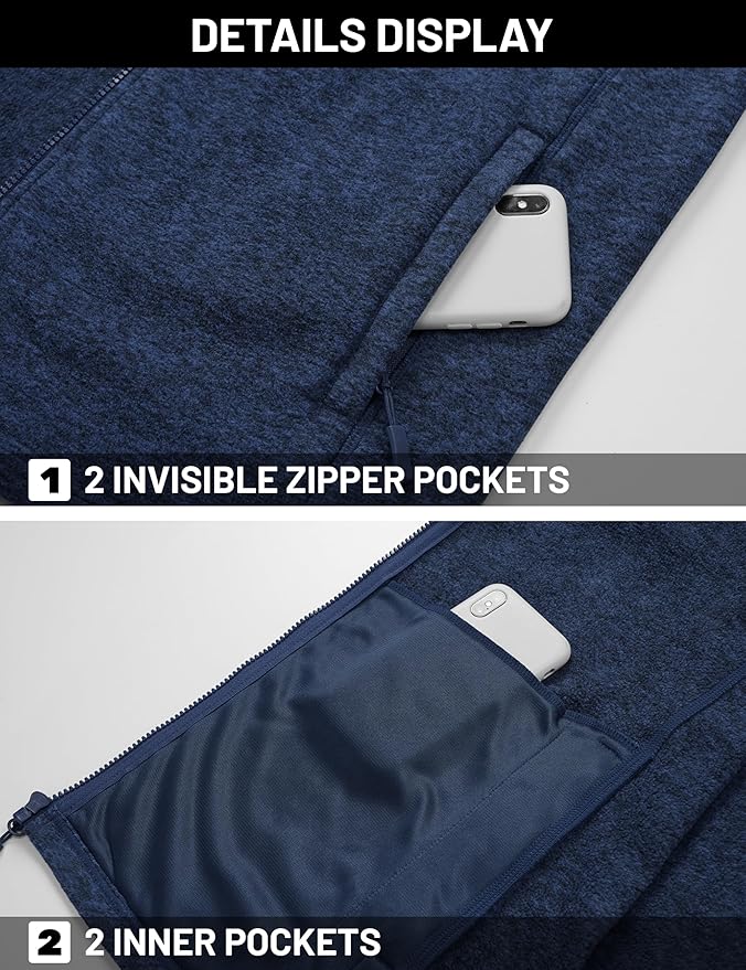 TACVASEN Men's Fleece Jackets Full Zip Lightweight Jacket Casual Soft Warm Coats with Pockets