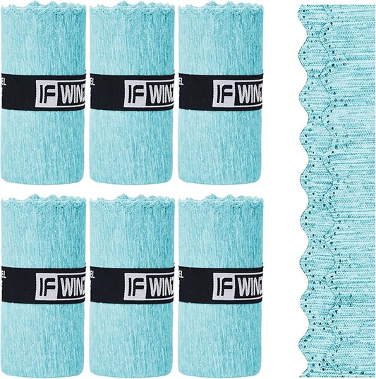 6 Pack Microfiber Gym Towels for Working Out - Fast Drying Sports Accessories, Men & Women (Blue - Lace Edge, 31" x 15.5")