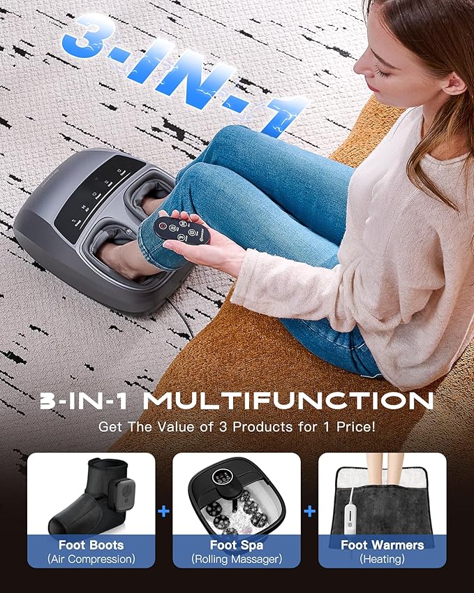 KINGJOY Foot Massager with Heat for Neuropathy, [2025 Upgraded], Deep Kneading Shiatsu Foot Massager for Plantar Fasciitis, Fits Up to Men Size 14, Gifts for Women Mom Men Dad Seniors