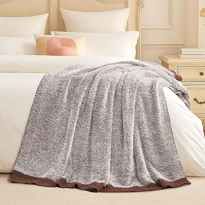 Amélie Home Knit Throw Blanket for Couch, Super Soft Cozy Fuzzy Plush Throws for Sofa Bed Living Room, 60" x 80", Heather Brown