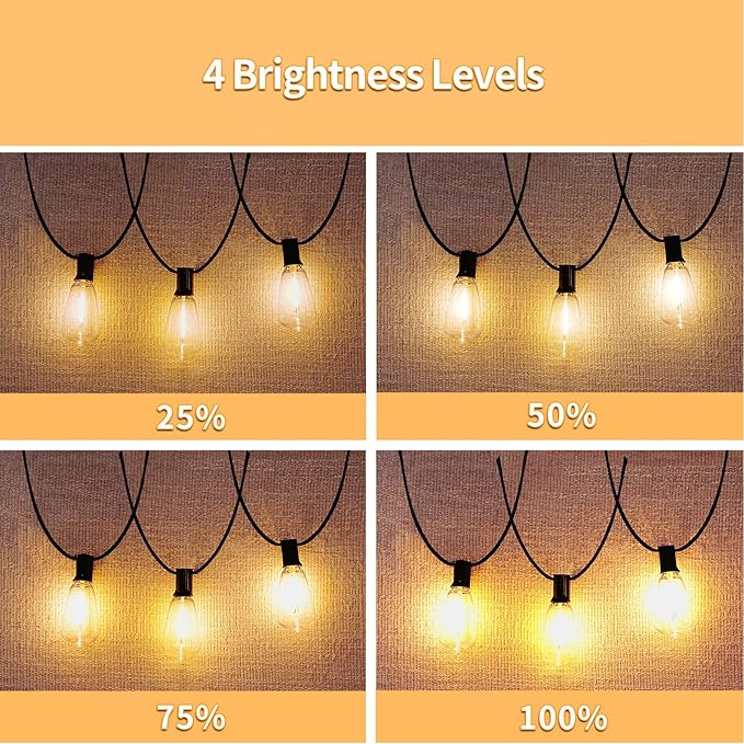 50ft LED String Lights with Remote, 25+1 Bulbs Dimmable String Lights for Outside, ST38 Patio Lights Outdoor Waterproof, Decorative Hanging Lights for Deck, Garden, Backyard