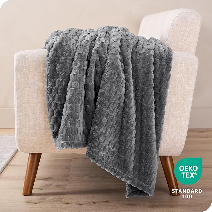 Bare Home Textured Fleece Blanket - Twin/Twin Extra Long - Ultra-Soft Lightweight for Bed, Sofa, and Couch - Luxury Microplush - Cozy Warm Blanket (Twin/Twin XL, Waffle Gray)