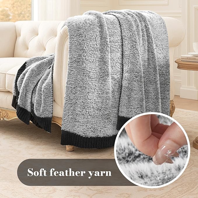 Amélie Home Knit Throw Blanket for Couch, Super Soft Cozy Fuzzy Plush Throw for Sofa, 50" x 60", Heather Black
