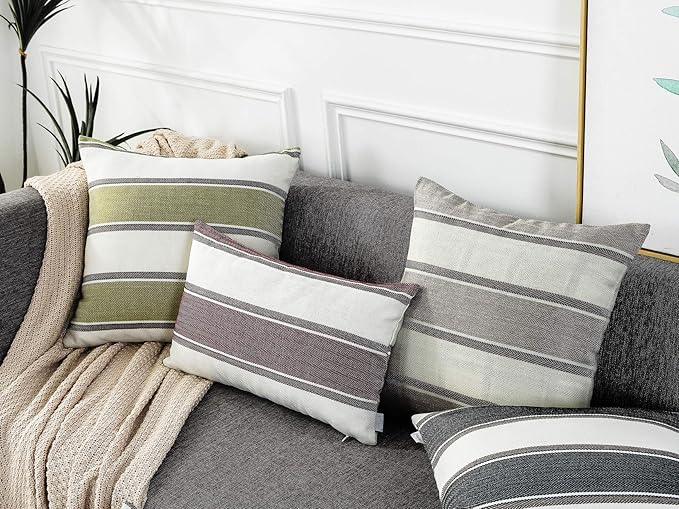 AmHoo Pack of 2 Farmhouse Linen Throw Pillow Cover Cushion Stripe Decoration Buffalo Retro Pillowcase with Hidden Zipper for Sofa Bedroom Car 22 x 22 Inch Blue