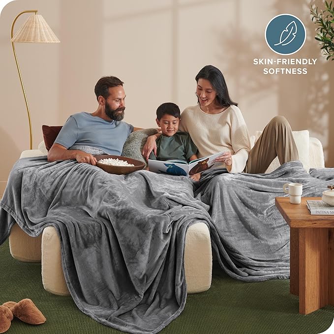 Bare Home Fleece Blanket - Giant Size - Ultra-Soft Lightweight for Bed, Sofa, and Couch - Luxury Microplush - Cozy Warm Blanket (Giant, Gray)