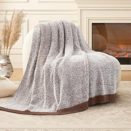 Amélie Home Knit Throw Blanket for Couch, Super Soft Cozy Fuzzy Plush Throws for Sofa Bed Living Room, 60" x 80", Heather Brown
