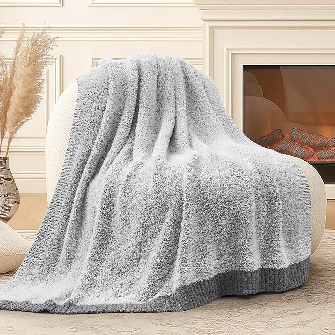 Amélie Home Knit Throw Blanket for Couch, Super Soft Cozy Fuzzy Plush Throws for Sofa, 50" x 60", Heather Gray