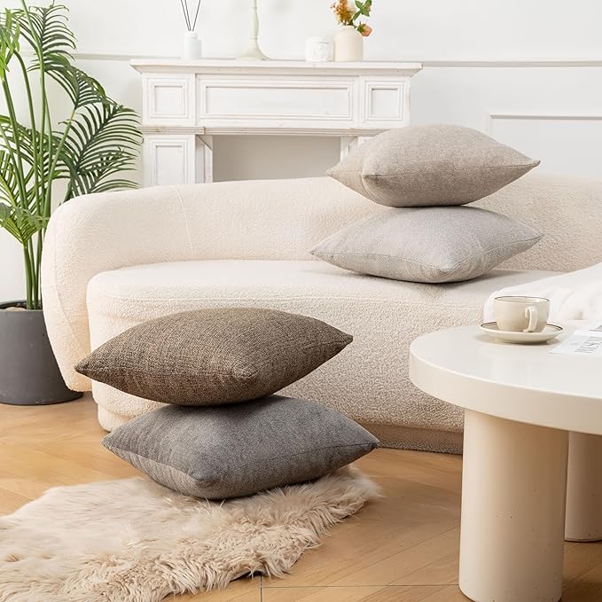 Throw Couch Pillow with Insert 18x18 Inches Set of 2 Square, Cute Modern Home Fall Decor for Living Room Sofa Bed Cushion Accent Case, Anthropologie Style Home Decor (Oatmeal #P2-01)