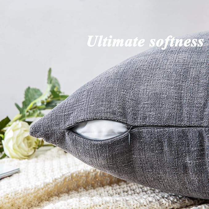 GAWAMAY Decorative Throw Pillow Covers 16x16 Inch Set of 2, Super Soft Chenille Square Pillows Farmhouse Fall Pillowcase for Living Room Bedroom Sofa Couch Cushion Cover Gray 40x40cm (No Insert)