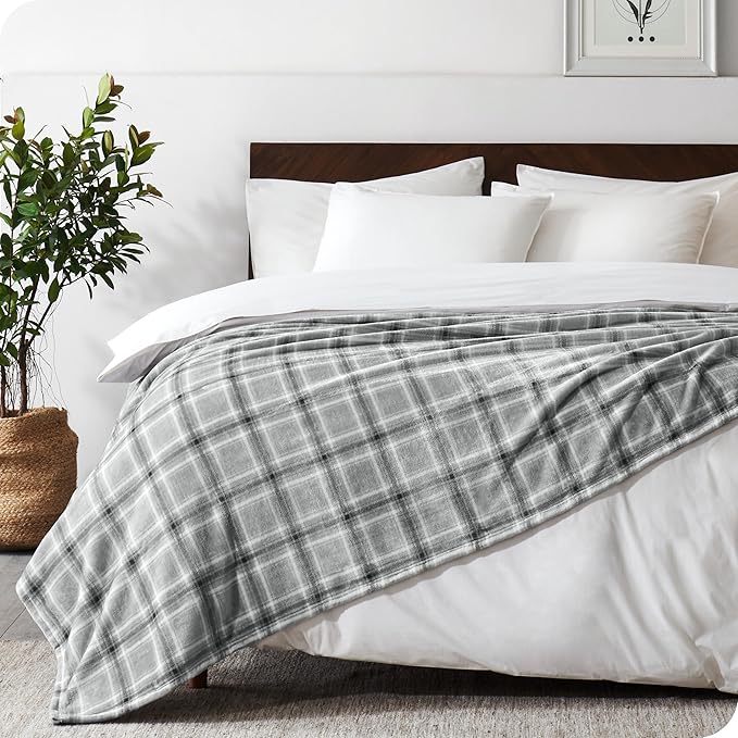 Bare Home Textured Fleece Blanket - Throw/Travel - Ultra-Soft Lightweight for Bed, Sofa, and Couch - Luxury Microplush - Cozy Warm Blanket (Throw/Travel, Tartan Plaid)