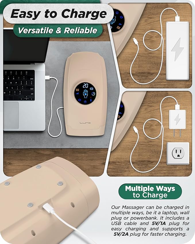 Lunix LX7 Touchscreen Electric Hand Massager with Compression and Heat, Pressure Point Therapy for Arthritis, Pain Relief, and Carpal Tunnel, Shiatsu Massage Machine, with Hand Warmer, Beige