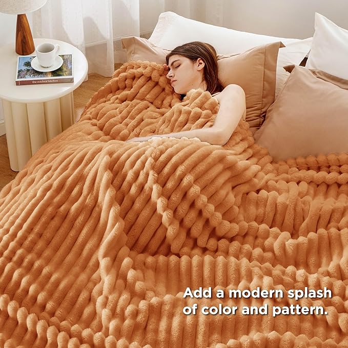 Bedsure GentleSoft Burnt Orange California King Size Blanket for Couch - Cozy Soft Fall Blankets for Women, Cute Small Fleece Throws for Girls, 102x96 Inches