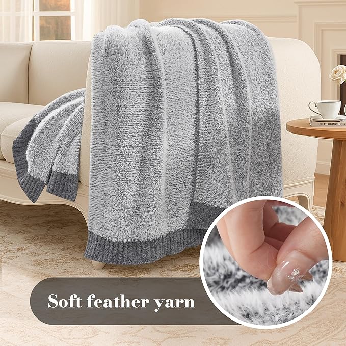 Amélie Home Knit Throw Blanket for Couch, Super Soft Cozy Fuzzy Plush Throws for Sofa Bed Living Room, 60" x 80", Heather Grey