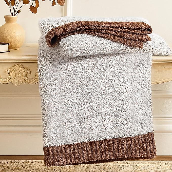Amélie Home Knit Throw Blanket for Couch, Super Soft Cozy Fuzzy Plush Throws for Sofa Bed Living Room, 60" x 80", Heather Brown