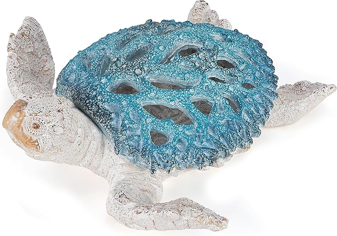 VVGIFTS Ocean Decor Sea Turtle Coral Reef Home Office Decor Sculpture Beach Coastal Tabletop Shelf Collection (Blue)