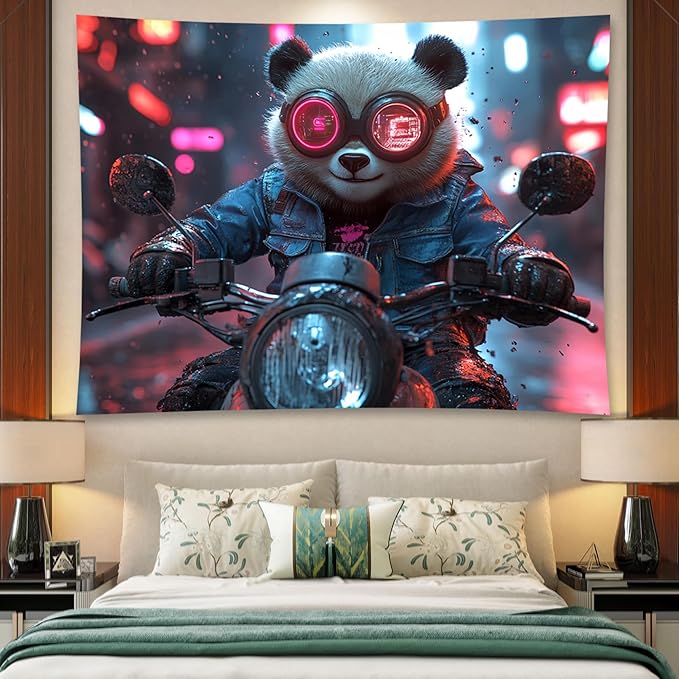 Zhoryengar Funny Tapestry Hippie Cute Animals Riding Motorcycles Suitable for Bedroom Living Room Office Wall Decor Backdrop 79x59 Inches