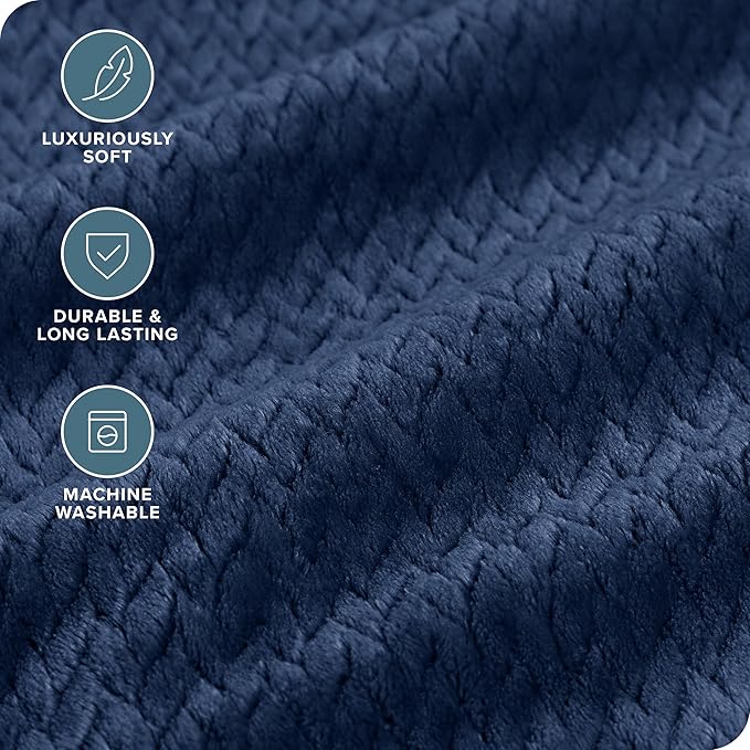 Bare Home Textured Fleece Blanket - Full/Queen - Ultra-Soft Lightweight for Bed, Sofa, and Couch - Luxury Microplush - Cozy Warm Blanket (Full/Queen, Chevron Dark Blue)