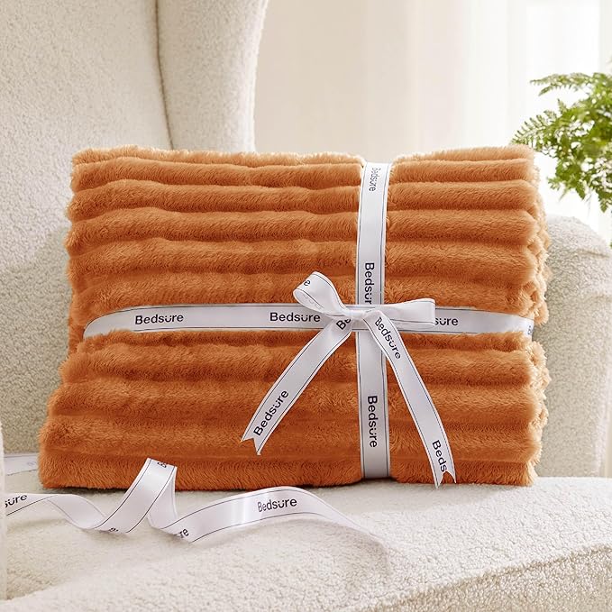 Bedsure GentleSoft Burnt Orange Full Blanket for Couch - Cozy Soft Fall Blankets for Women, Cute Small Fleece Throws for Girls, Birthday Gifts for Women, 84x90 Inches