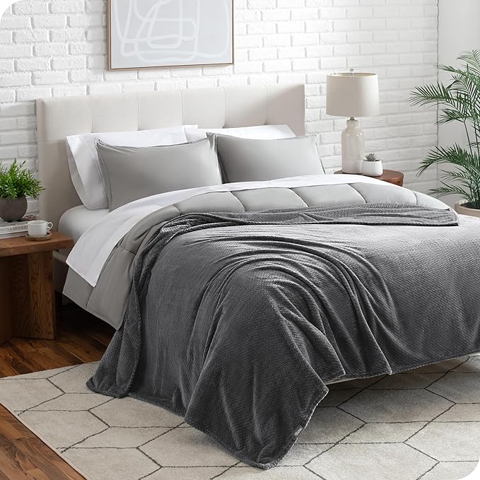 Bare Home Textured Fleece Blanket - Twin/Twin Extra Long - Ultra-Soft Lightweight for Bed, Sofa, and Couch - Luxury Microplush - Cozy Warm Blanket (Twin/Twin XL, Chevron Gray)