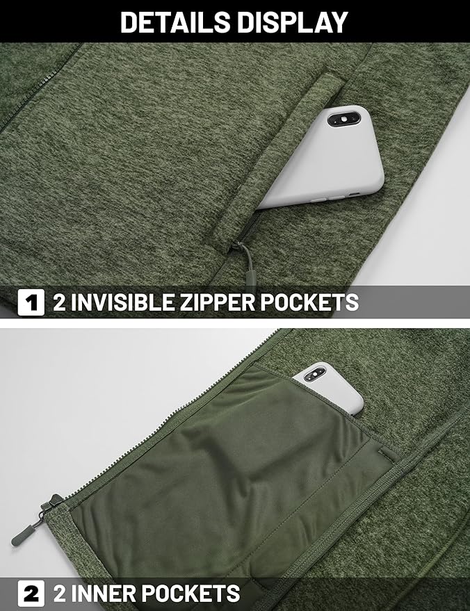 TACVASEN Men's Fleece Jackets Full Zip Lightweight Jacket Casual Soft Warm Coats with Pockets