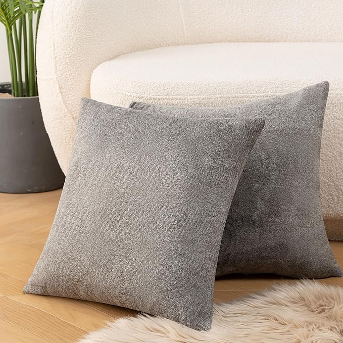 Throw Couch Pillow with Insert 18x18 Inches Set of 2 Square, Cute Modern Home Fall Decor for Living Room Sofa Bed Cushion Accent Case, Anthropologie Style Home Decor (Agate Gray #P2-15)