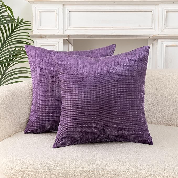 Throw Couch Pillow with Insert 18x18 Inches Set of 2 Square, Cute Modern Home Fall Decor for Living Room Sofa Bed Cushion Accent Case, Anthropologie Style Home Decor (Anemone Purple #P2-22)