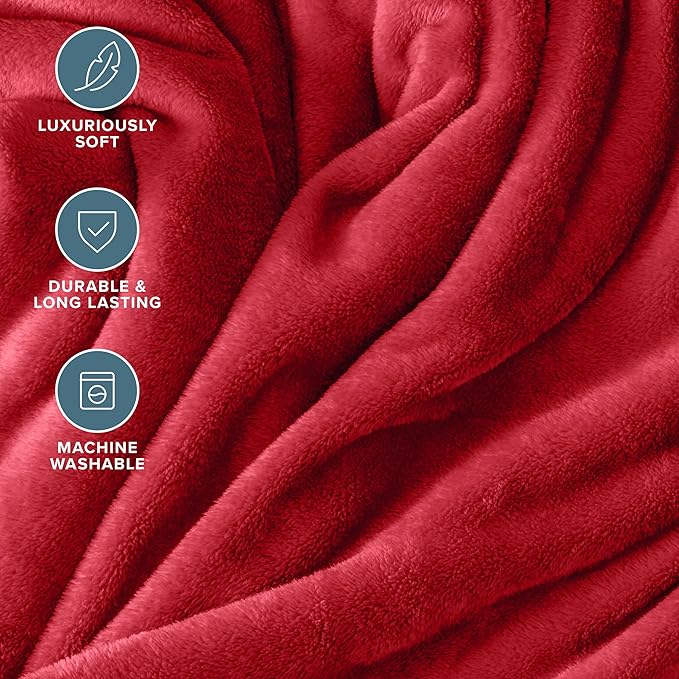 Bare Home Fleece Blanket - Full/Queen - Ultra-Soft Lightweight for Bed, Sofa, and Couch - Luxury Microplush - Cozy Warm Blanket (Full/Queen, Red)