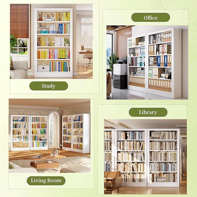 Bookshelf, 5-Tier Metal Sturdy Bookcase,71" H Tall White Bookcase with Adjustable Shelves, Heavy Duty Storage Bookshelfs and Bookcases for Living Room, Library, School, Study, Home Office