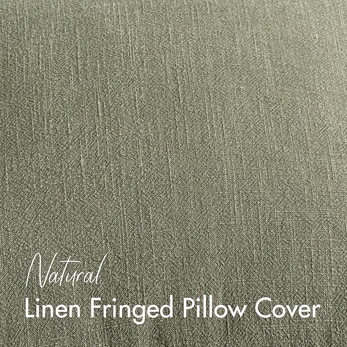 Woaboy Set of 2 Decorative Linen Fringe Throw Pillow Covers Boho Farmhouse Cushion Covers Accent Pillows with Tassels Christmas Home Decor for Livingroom Couch Sofa Bed,20x20 Inch,Light Olive Green