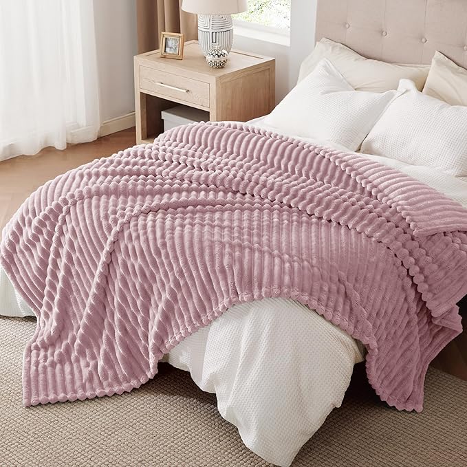 Bedsure GentleSoft Pink Fleece Blanket for Couch - Cozy Soft Blankets for Women, Cute Small Throws for Girls, 90x90 Inches