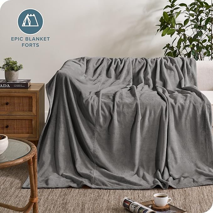 Bare Home Fleece Blanket - Giant Size - Ultra-Soft Lightweight for Bed, Sofa, and Couch - Luxury Microplush - Cozy Warm Blanket (Giant, Gray)