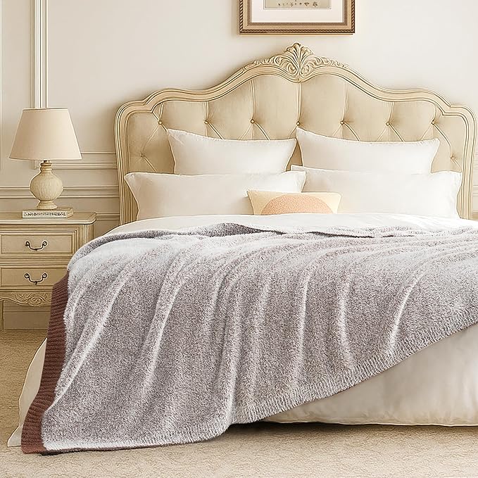 Amélie Home Knit Throw Blanket for Couch, Super Soft Cozy Fuzzy Plush Throws for Sofa, 50" x 60", Heather Brown