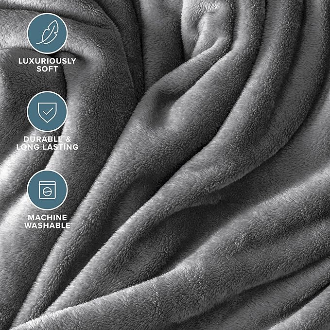 Bare Home Fleece Blanket - Throw Travel Blanket - Gray - Lightweight Blanket for Bed, Sofa, Couch, Movie Night, Camping, and Travel - Microplush - Ultra Soft Warm Blanket (Throw/Travel, Gray)