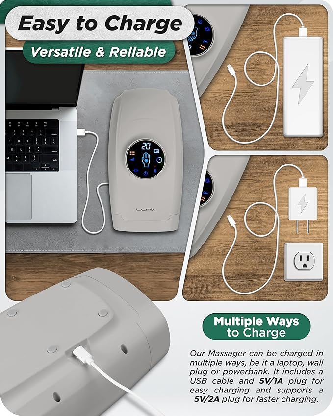 Lunix LX7 Touchscreen Electric Hand Massager with Compression and Heat, Pressure Point Therapy for Arthritis, Pain Relief, and Carpal Tunnel, Shiatsu Massage Machine, with Hand Warmer, Gray