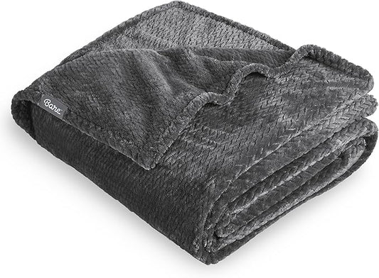 Bare Home Textured Fleece Blanket - Full/Queen - Ultra-Soft Lightweight for Bed, Sofa, and Couch - Luxury Microplush - Cozy Warm Blanket (Full/Queen, Chevron Gray)