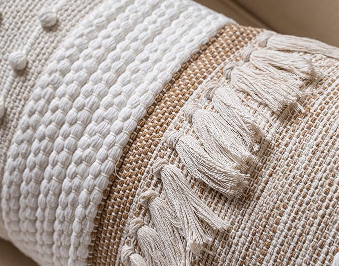 Neutral Beige Decorative Lumbar Pillow Cover 14x36 Boho Long Body Pillow for Bed Farmhouse Lumbar Throw Pillow for Couch Modern Accent Textured Throw Pillowcase