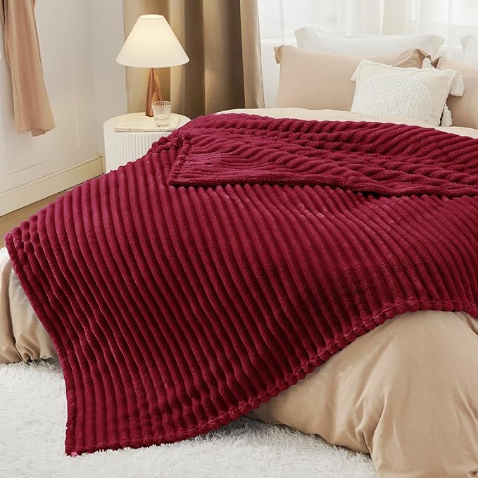Bedsure GentleSoft Deep Red Blanket for Couch - Cozy Soft Blankets for Women, Cute Small Throws for Girls, 90x90 Inches