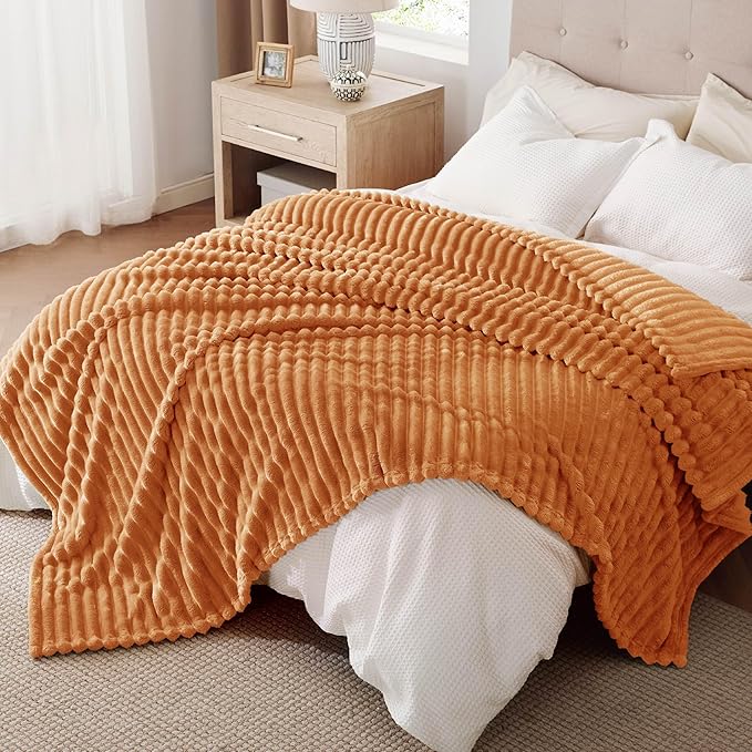 Bedsure GentleSoft Burnt Orange California King Size Blanket for Couch - Cozy Soft Fall Blankets for Women, Cute Small Fleece Throws for Girls, 102x96 Inches